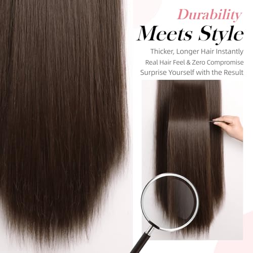 Dark Brown Clip-In Hair Extensions 26 Inch Synthetic 5Pcs