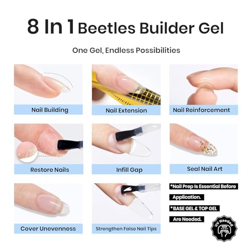 Beetles 8-in-1 Clear Builder Gel for Nails - Low Heat Formula
