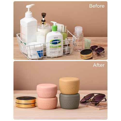 TakeToday Travel Containers for Toiletries, Leak-proof, TSA Approved, Refillable Silicone Cream Jars with Lid Travel Size Essential for Cosmetic toiletry Cream, 2oz, 4 Pack (Apricot)