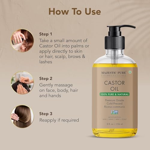 Majestic Pure Castor Oil - 100% Pure & Natural, Cold Pressed, 8 Fl Oz