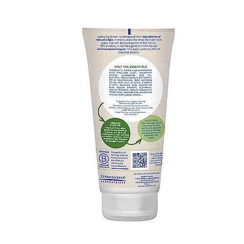 Mustela Certified Organic Hydrating Cream - Natural Body Lotion w/Olive Oil, Aloe Vera & Sunflower Oil - For Baby, Kid & Adult - Fragrance Free, EWG Verified & Vegan - 5.07 oz. - Packaging may vary
