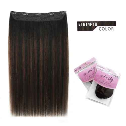Winsky Hair Extensions Real Human Hair - One Piece Brown Balayage Remy Hair Extensions Clip on 100gram for Women (22inch, #1BT4P1B)