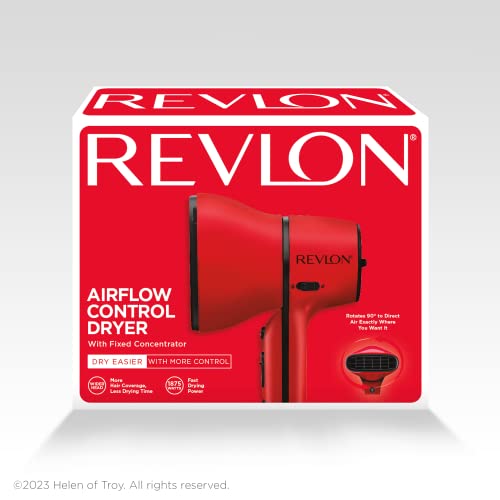 REVLON Airflow Control Hair Dryer with Diffuser - 1875W Blow Dryer Head Rotates 90¡Æ for Total Control, Wider Head for Less Drying Time, Reduces Frizz (Red)