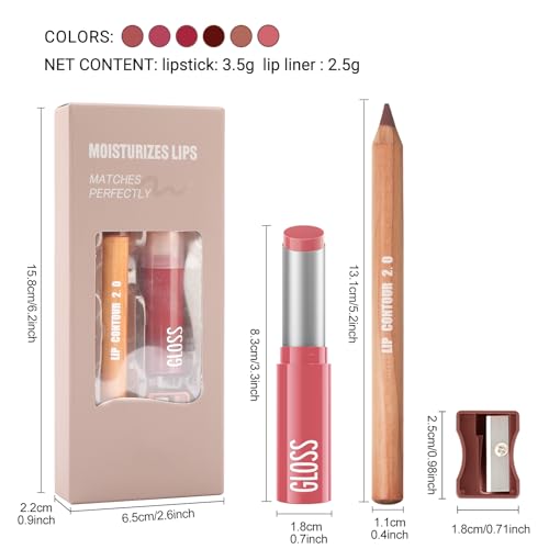 Erinde 2-in-1 Lip Liner & Gloss Combo Set - Waterproof