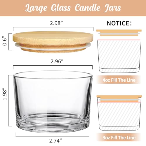 4oz Clear Candle Jars 15 Pack with Bamboo Lids & Wicks