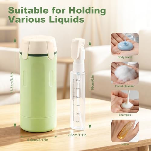 4-in-1 Travel Dispenser Bottles Set – Leak-Proof Refillable Toiletry Containers with Labels for Shampoo, Conditioner, Lotion, Creams – TSA Approved, Green