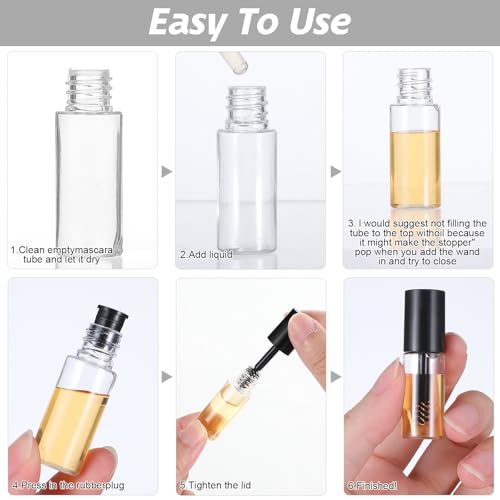 27Pcs Empty Mascara Tubes with Wand, 3ml Mini Empty Mascara Bottles with Brush Rubber Inserts Sample Size Travel Containers Eyelash Growth Packing with Leak-Proof Rubber Plugs Black