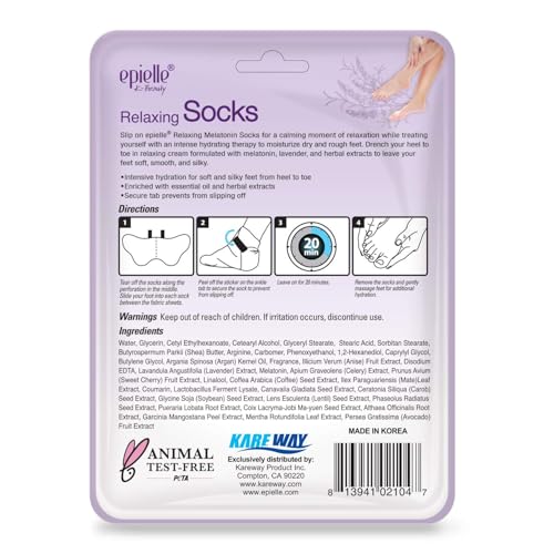Epielle Relaxing Foot Mask Socks (6 Pack) - Moisturizing Lavender & Melatonin