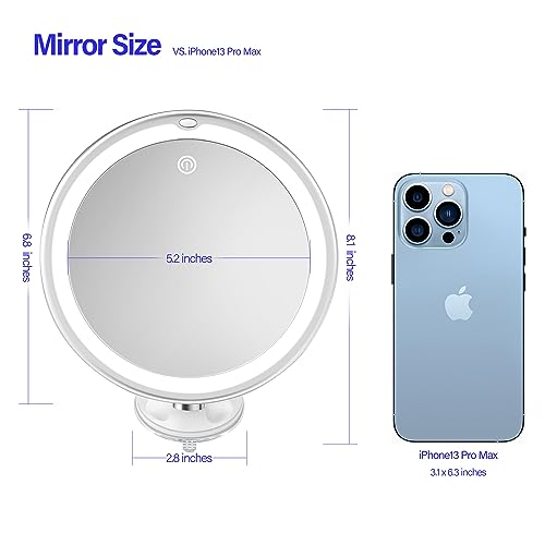 Snowflakes 10x Magnifying Lighted Makeup Mirror with Lights, Suction Cups, and 360¡Æ Swivel ? Touch Control, 3 Light Modes ? Ideal for Home, Bathroom Vanity, and Travel