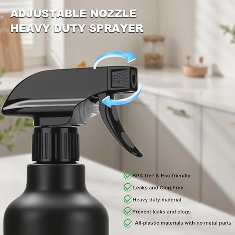 16.9oz Heavy Duty Spray Bottle for Hair, Cleaning & Plants - Black