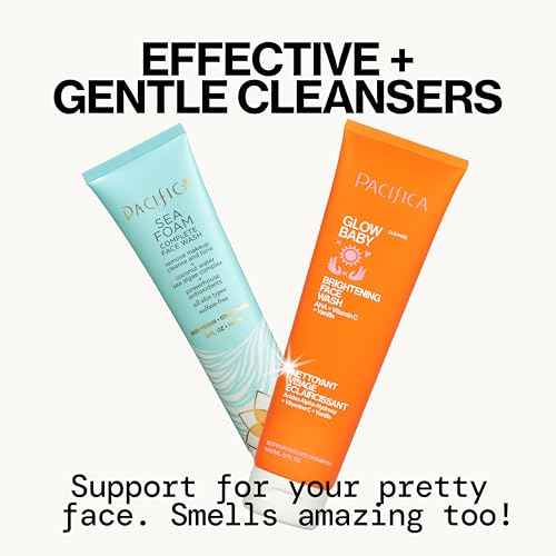 Pacifica Face Wash Duo ? Glow Baby Vitamin C Brightening Cleanser + Sea Foam Gentle Cleanser, Daily Exfoliating Face Wash Set for All Skin Types, Sulfate-Free, Vegan