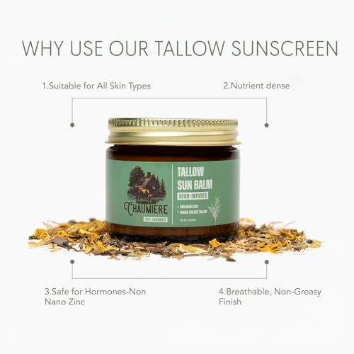 Natural Tallow Sunscreen SPF 50 ? Herb-Infused Balm with Non-Nano Zinc, Carrot Seed Oil & Grass-Fed Tallow ? Face Moisturizer, Eye-Safe, Reef Safe, Organic Ingredients, Made in USA ? 2.5oz