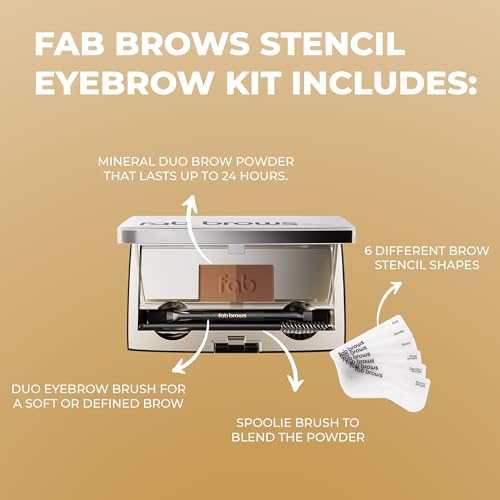 Fab Brows Duo Eyebrow Kit, Ultimate Brow Stencil Kit with Compact Powder Mirror and Eyebrow Shaper, Waterproof Eyebrow Makeup Kit Contour Palette, Eyebrow Cosmetics, (Dark Brown/Chocolate Brown)