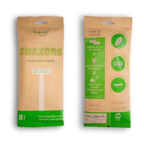 Hair Removal Crazors 3 Blades ? Disposable Razors for Men/Women's Grooming ? Single-Use Body & Face Shaver ? Raw-Material Earth+Skin Loving Travel-Size Toiletries ? 8-Pack by MyFriendly