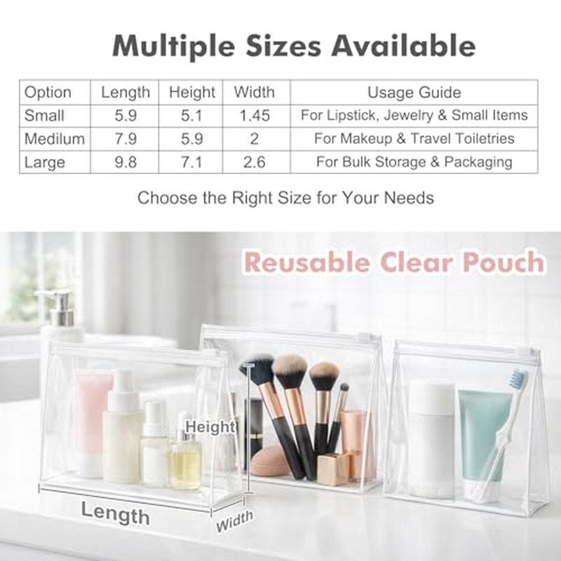 Clear Makeup Bags with Zipper, 60 Pack - EVA Cosmetic Organizer