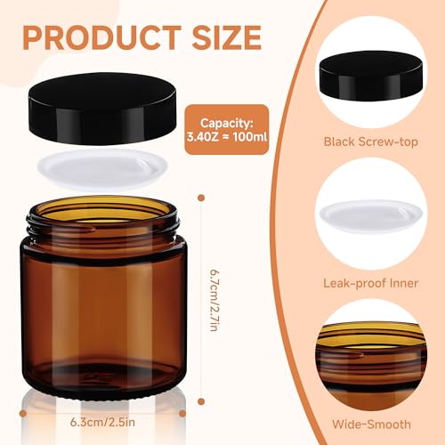 Vitreaux 4oz Amber Glass Jars with Black Lids, 24 Pack