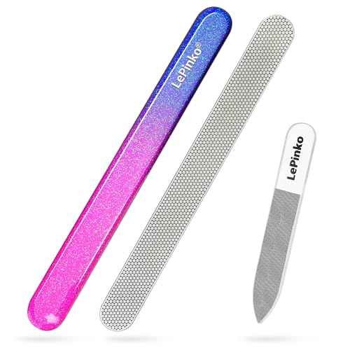 Diamond Nail File with Crystal Nail Shiner Set, Stainless Steel Nail File with Nano Glass Buffer, Metal Sapphire File with Nail Polisher, Professional Manicure Pedicure Kit for Salon Home and Travel