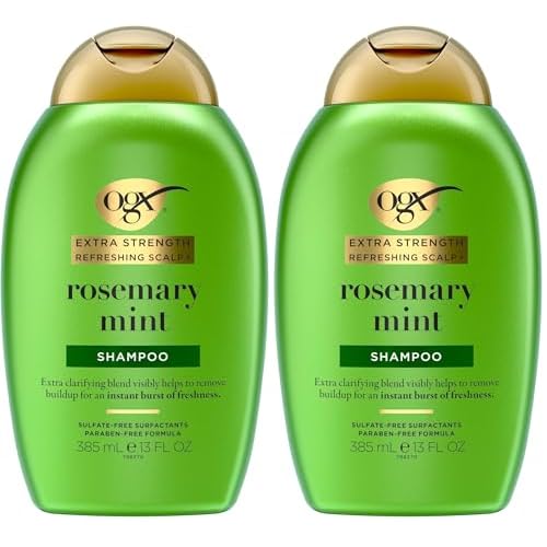 OGX Extra Strength Refreshing Scalp + Rosemary Mint Shampoo,Clarifying Shampoo for Oily Hair Visibly Helps Remove Oil & Residue to Clear Away Buildup,Sulfate-Free Surfactants,13 fl. oz,(Pack of 2)
