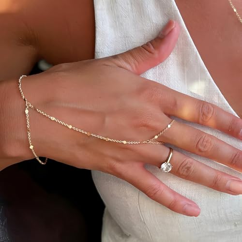 3Pcs 14K Gold-Plated Hand Chain Bracelets for Women