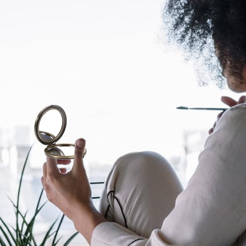 Mipcase 1pc Vanity Mirror Cosmetic Mirror Vintage Metal Make Pocket Vintage Compact Travel Makeup Compact Travel e Handbag Glass Clamshell Handheld