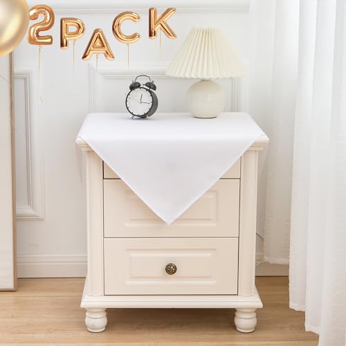 sancua 2 Pack Small Square Tablecloth 24 x 24 Inch White, Stain and Wrinkle Resistant Washable Polyester Table Cloth Decorative Solid Fabric Table Cover for Nightstand End Bedside Table