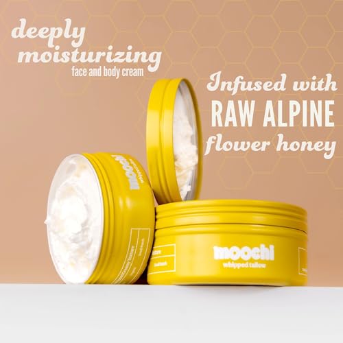 moochi Beef Tallow for Skin ? Organic 100% Grass-Fed Whipped Balm with Rare Alpine Flower Honey, Natural Moisturizer Cream for Nourishing Skin Hydration