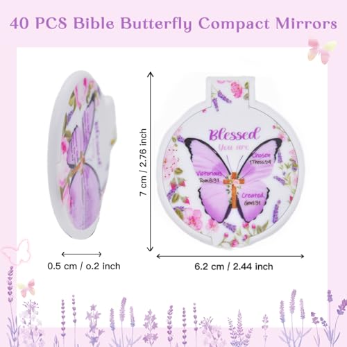 Eva's Moment 40 Pcs Christian Butterfly Compact Mirrors Bulk Bible Verse Mini Mirror Gifts Inspirational Portable Small Makeup Mirror for Women Church Scripture Party Gift 4 Styles