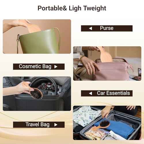 URTHEONE 100% Pure Boar Bristle Hair Brush - Mini Travel Size Wooden Brush for Shine, Frizz Control & Scalp Massage, Natural Pocket Hairbrush for Women Men Kids, Portable for Purse Car Office