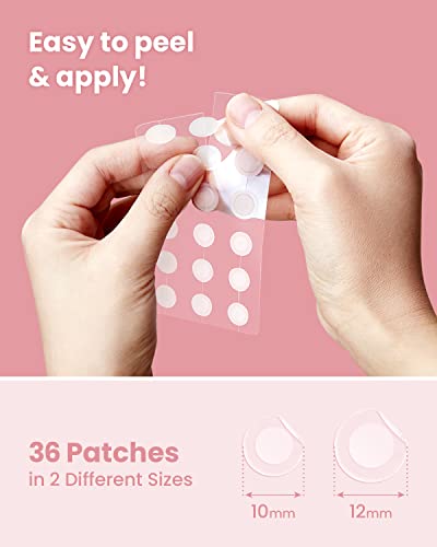 GLAM UP Hydrocolloid Blemish Pimple Zit Patches - Invisible Ultra Thin Spot Cover Stickers for Face and Skin, Strong Water-proof and Adhesive Overnight, Vegan-friendly (36 Count / 2 Sizes)