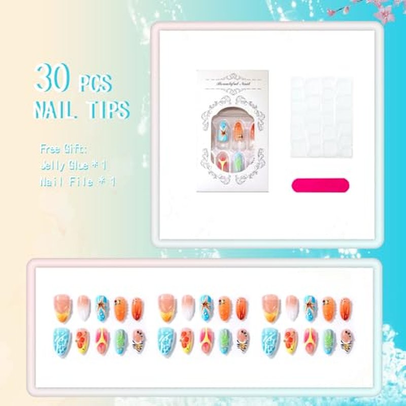 24Pcs Almond Press On Nails with 12 Sizes & Nail File