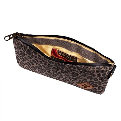 Revelry Supply Broker - Water Resistant, Padded, Lockable, Pocket Size Bag, Pouch With Carbon Filter System 11¡± x 6" - 0.5L (Leopard)