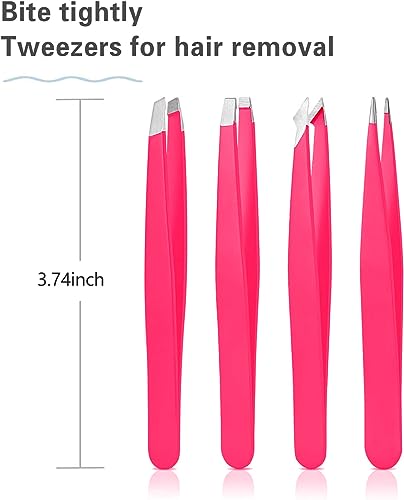 Pink Steel Tweezers Set - Eyebrow, Blackhead & Ingrown Hair Removal Tool