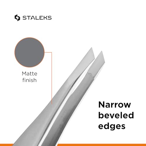 STALEKS PRO Expert 20 Type 4 Professional Eyebrow Tweezers ? Narrow Beveled Stainless Steel for Fine Brows & Soft Stroke Hair Removal