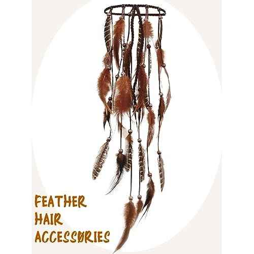 Boho Festival Feather Headband Bohemian Gypsy Long Hair Accessories with Beads Hippie Headpiece for Women (Pattern 1)