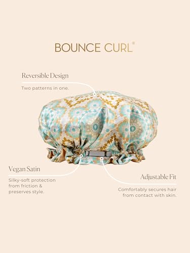 Bounce Curl Reversible Satin Night Cap for Curly Hair - Blue, Adjustable Bonnet