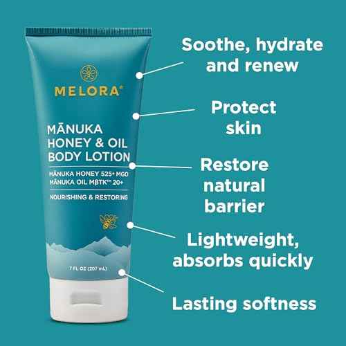 MELORA Manuka Honey Body Lotion (7oz), Moisturizing Lotion with Soothing Manuka Honey & Oil for Dry, Very Dry, Sensitive, or Aging Skin ? Cream Moisturizer for Women & Men