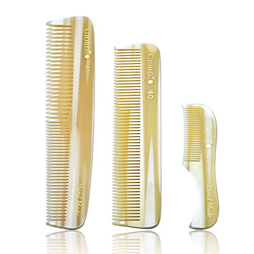 Giorgio Beard Combs Set - Handmade Ivory Beard Combs Kit for Facial Grooming - Includes Fine and Wide Tooth Pocket Dresser Comb + Fine Tooth Straightening and Mini Mustache Comb