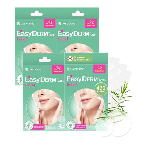 EasyDerm Relief Invisible Patch 4 Packs (168 Patches) | 10,000 ppm Tea Tree Oil, Ultra-Slim 0.1mm, Waterproof Acne Patch, Clear Skin Essential for Spring & Daily Care