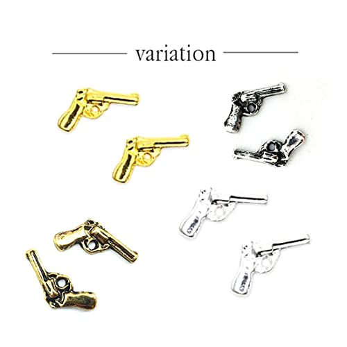 XEAOHESY 100pcs 3D Gold Metal Nail Gun Charms for Nails Pistol Shape Nail Charm for Nails Alloy Nail Stickers Nail Art Punk Accessories 3D Nail Charms for Women