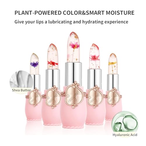 Color Changing Flower Lipstick - Hydrating Jelly Lip Balm with Flower Inside, Long Lasting Moisturizing Gloss, Nourishing Lip Care (Pink Tube-Pink)