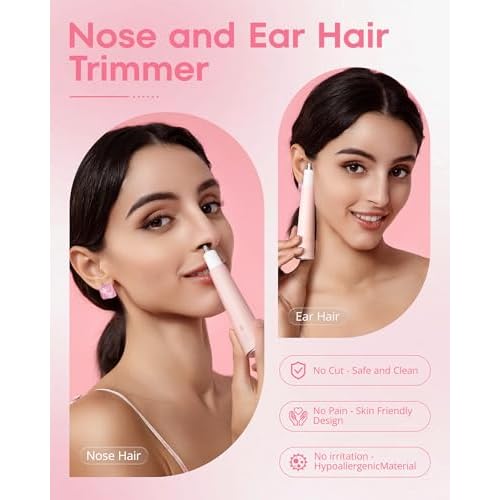 VG VOGCREST Nose Hair Trimmer for Women, Portable, Waterproof, Rechargeable, 2-in-1 Trimmer, Easy to Clean, Suitable for Sensitive Skin
