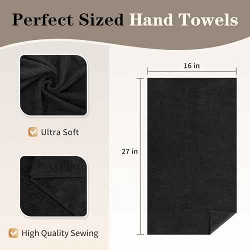 FIXSMITH Salon Towels 24 Pack, Black Hand Towels for Bathroom, Quick Dry Gym Towels, Spa Face Towel, Absorbent Microfiber Towels for Salon, Barber, Gym, Bath, Pedicure and Home Hair Care,16 x 27 in