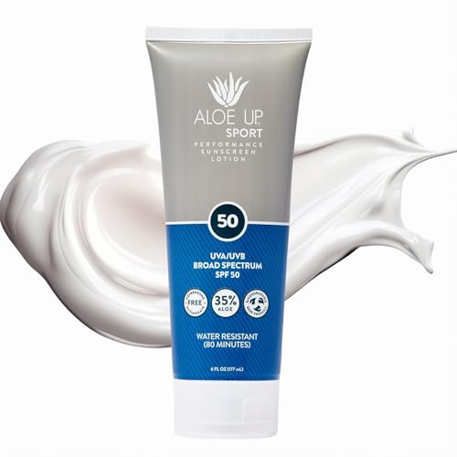 Aloe Up Sport Sunscreen Lotion SPF 50 and Aloe Ice Sunburn Relief Jelly - Bundle with Sun Screen Protector for Face and Body and After Sun Gel - With Pure Aloe Vera Gel - Reef Friendly - 2 Items