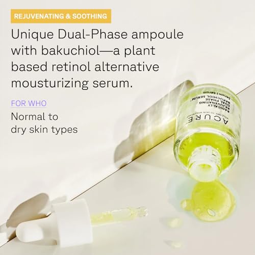 Acure Radically Rejuvenating Dual Phase Bakuchiol Serum - Anti-Aging & Soothing Skin Support - All Natural Made with Eggplant, Turmeric & Bakuchiol - Vegan Skin Care, Hydrates & Defends - 0.67 oz