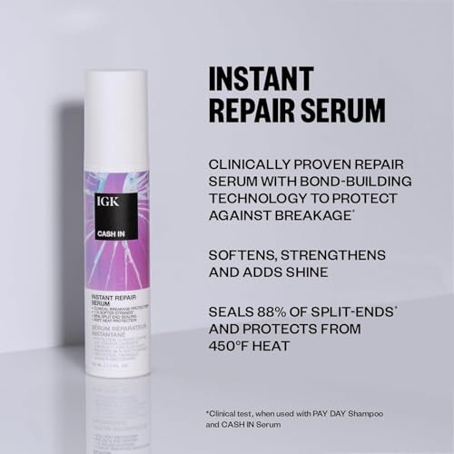 IGK Bond-Building Repair Set | ANTISOCIAL Bond-Building Dry Hair Mask + CASH IN Instant Repair Serum | Repair + Protect + Soften | Vegan + Cruelty Free | New and Improved Scent