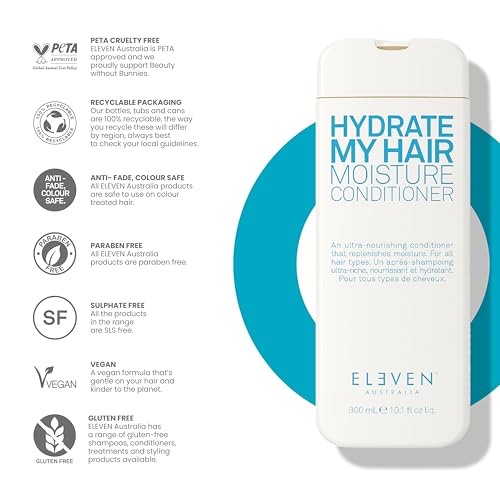 ELEVEN AUSTRALIA Hydrate My Hair Moisturizing Conditioner for Women & Men - Hydrating Conditioner for Dry & Damaged Hair, Restores Hydration & Shine, Color Safe, Sulfate & Paraben Free