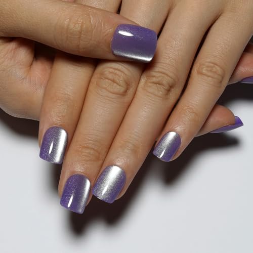 Purple Press On Nails Short - 30Pc Lavender Cat Eye Nail Kit