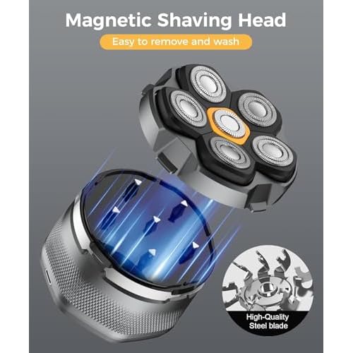 Head Shaver for Bald Men, 10,000 RPM High-Speed Electric Razor, Innovative 6D Magnetic Floating Heads, IPX8 Waterproof Wet/Dry Shaving Kit with LED Display & EVA Travel Case