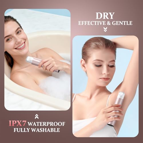 Bikini Trimmer for Women, Dual Head Face Shaver Body Hair Trimmmer, IPX7 Waterproof Womens Electric Razor for Legs, Rose Gold