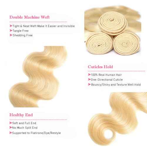 613 Bundles Blonde Bundles Human Hair 20 Inch 613 Body Wave bundles 100% Unprocessed 12A Grade Brazilian Virgin Hair Bundles 1 Bundle Human Hair 613 Blonde Bundle